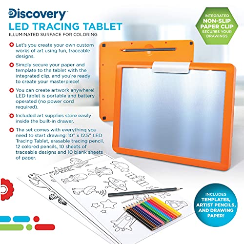 Discovery Kids Tableta de rastreo iluminada LED, Juego de 34 Piezas con lápices, Papel y Plantillas