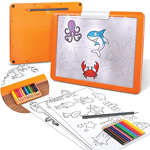 Discovery Kids Tableta de rastreo iluminada LED, Juego de 34 Piezas con lápices, Papel y Plantillas