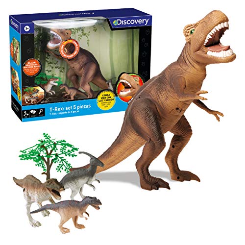 Discovery-T Set de 5 piezas, juego niños, animales plastico, tiranosaurio, dinosaurio juguete, indominus rex, color marrón, (6000102)