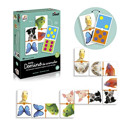 Diset- Domino Photo Animals - Juego de dominó fotográfico con animales a partir de 3 años