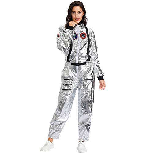 Disfraz Astronauta Adulto,Disfraz De Astronauta Para Adultos, Mono, Traje Espacial Plateado, Traje De Vuelo De Explorador Espacial, Disfraces De Cosplay