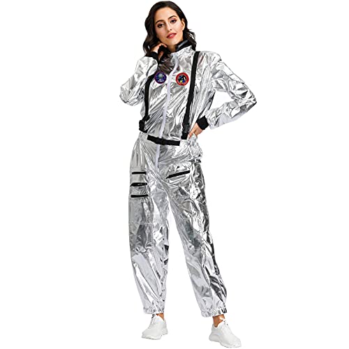 Disfraz Astronauta Adulto,Disfraz De Astronauta Para Adultos, Mono, Traje Espacial Plateado, Traje De Vuelo De Explorador Espacial, Disfraces De Cosplay