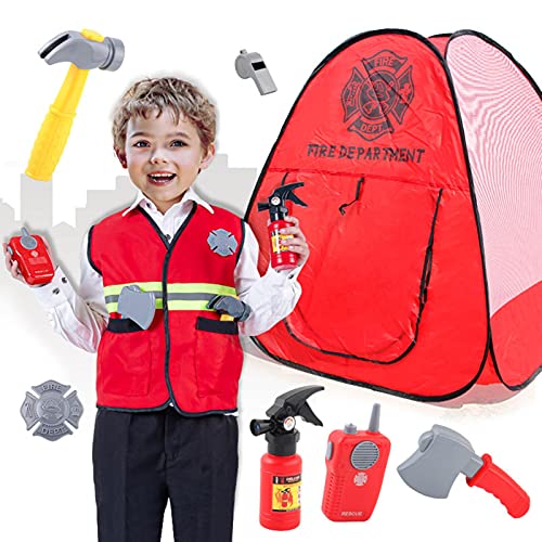 disfraz de bombero para niños juego de rol de bombero disfrazarse de disfraces con accesorios de juguete de bombero y tienda de campaña, juguetes de juego de simulación para niños niños niñas 3-9 años