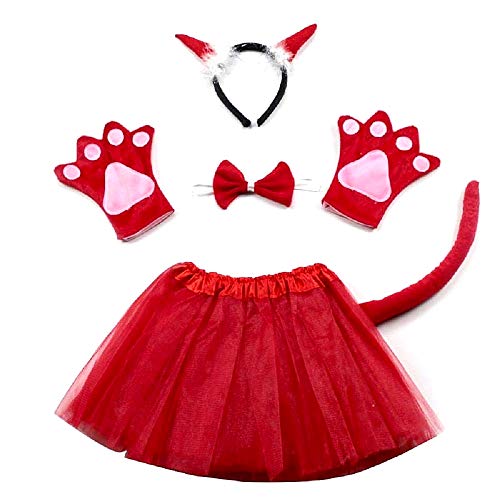 Disfraz de demonio demonio diablo - niña - tutú - diadema - guantes - pajarita - cola - disfraz - carnaval - halloween - color rojo - idea de regalo para navidad y cumpleaños