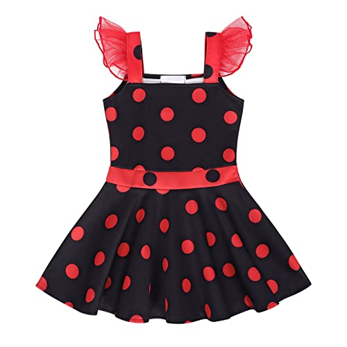 Disfraz de mariquita de mariquita para niñas Cisne negro Cosplay corona a juego varita collar pendiente anillo guantes Navidad Halloween carnaval cumpleaños vestido conjunto Marrón 5-6 Años