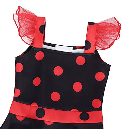 Disfraz de mariquita de mariquita para niñas Cisne negro Cosplay corona a juego varita collar pendiente anillo guantes Navidad Halloween carnaval cumpleaños vestido conjunto Marrón 5-6 Años