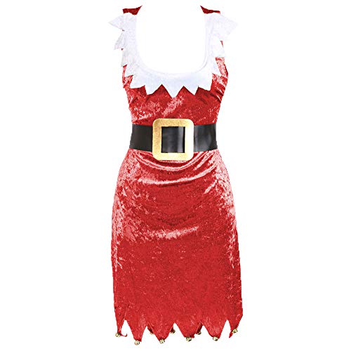 Disfraz de Papá Noel, diseño de Papá Noel con texto en inglés "Miss Jingle" y "Santa Santa" y cinturón + medias a rayas" (X-SMALL: UK 14-16)