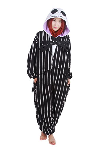 Disfraz de Pesadilla antes de Navidad, Jack Skellington, esqueleto, mono, para hombres y mujeres adultos, unisex, animal, kigurumi, cosplay, pijama, Nonopnd, de una pieza, disfraz de Halloween, prenda de vestir