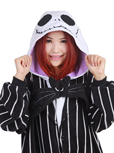 Disfraz de Pesadilla antes de Navidad, Jack Skellington, esqueleto, mono, para hombres y mujeres adultos, unisex, animal, kigurumi, cosplay, pijama, Nonopnd, de una pieza, disfraz de Halloween, prenda de vestir