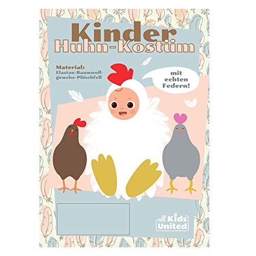 Disfraz de pollo para niños, disfraz de gallina, bonito animal con plumas reales para niños pequeños, disfraz para 2-11 años, en 5 tamaños