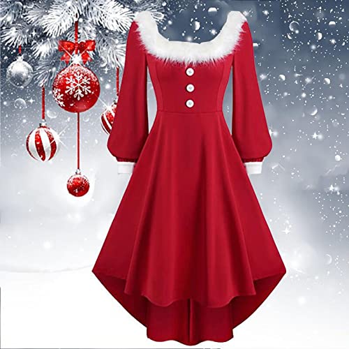 Disfraz de señora Santa Claus para mujer, cuello en V, vestido largo de Navidad, para cosplay, fiesta de Navidad, #2 Rojo, L