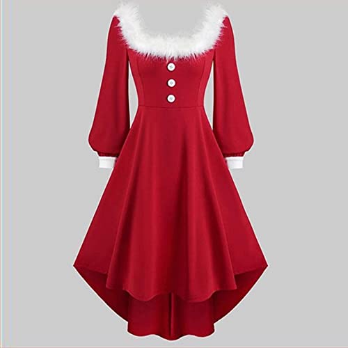 Disfraz de señora Santa Claus para mujer, cuello en V, vestido largo de Navidad, para cosplay, fiesta de Navidad, #2 Rojo, L