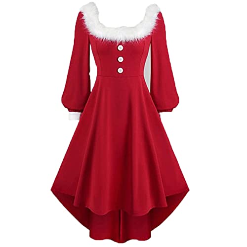 Disfraz de señora Santa Claus para mujer, cuello en V, vestido largo de Navidad, para cosplay, fiesta de Navidad, #2 Rojo, L