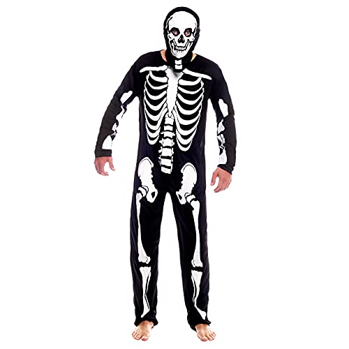 Disfraz Esqueleto Adulto Halloween Básico [Talla S]【Tallas Adulto S a L】【Mono Estampado de Huesos con Máscara】 Disfraces Halloween para Hombre