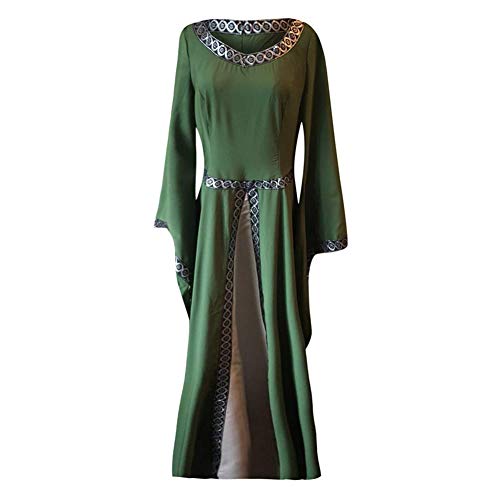 Disfraz Medieval para Mujer Vestido Manga Larga Bordado Renacentista Cosplay Verde 4XL