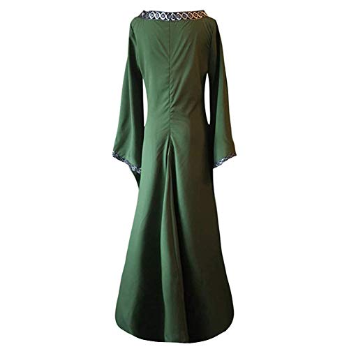 Disfraz Medieval para Mujer Vestido Manga Larga Bordado Renacentista Cosplay Verde 4XL