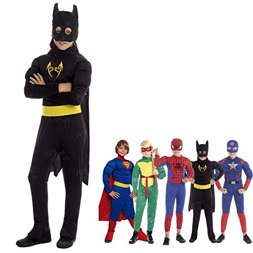 Disfraz Superhéroe Bat Black Niño Murciélago【Tallas Infantiles】[Talla 10-12 años] | Disfraces Niños Superhéroes con Capa Antifaz Cosplay Héroes para Carnaval Halloween Cumpleaños Fiesta Disfraces