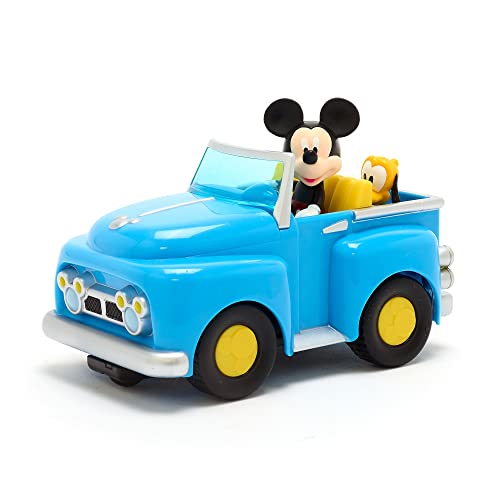 Disney Almacena el coche con control remoto de Mickey Mouse, Mickey y amigos, coche azul con figura de Mickey y Plutón extraíble, control de palanca de mando, adecuado para niños de 3 años