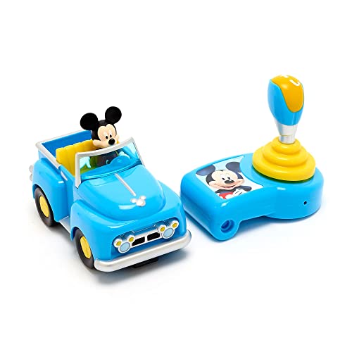 Disney Almacena el coche con control remoto de Mickey Mouse, Mickey y amigos, coche azul con figura de Mickey y Plutón extraíble, control de palanca de mando, adecuado para niños de 3 años