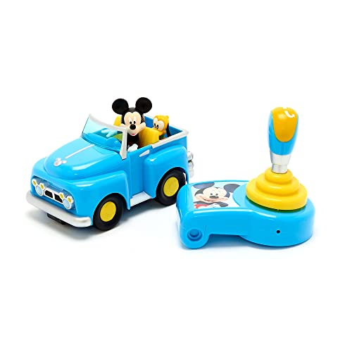 Disney Almacena el coche con control remoto de Mickey Mouse, Mickey y amigos, coche azul con figura de Mickey y Plutón extraíble, control de palanca de mando, adecuado para niños de 3 años