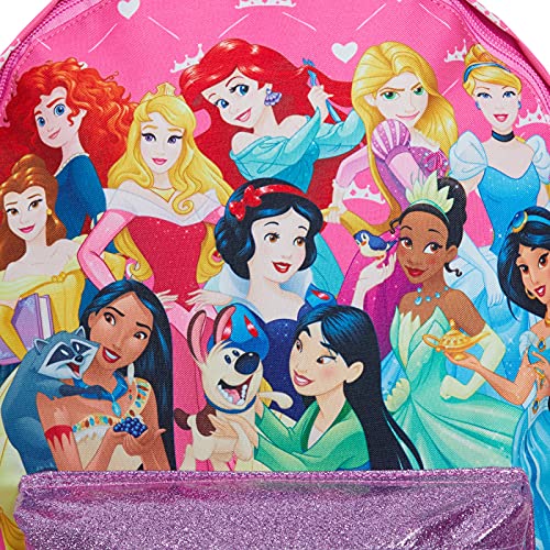 Disney Mochila de princesa con todas las princesas oficiales para niñas, mochila escolar grande, con purpurina, color rosa, Pink, Talla única, Mochila