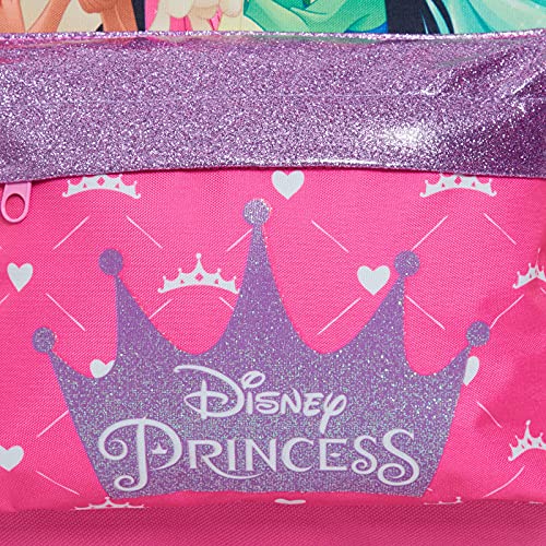 Disney Mochila de princesa con todas las princesas oficiales para niñas, mochila escolar grande, con purpurina, color rosa, Pink, Talla única, Mochila