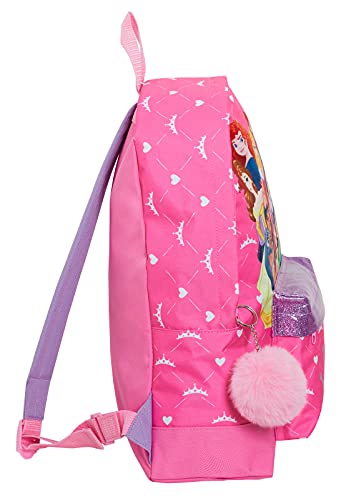 Disney Mochila de princesa con todas las princesas oficiales para niñas, mochila escolar grande, con purpurina, color rosa, Pink, Talla única, Mochila