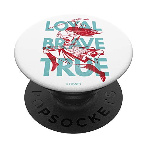 Disney Mulan Loyal Brave True Text Overlay PopSockets PopGrip: Agarre intercambiable para Teléfonos y Tabletas