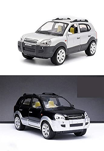 DMDYM Modelo Coche Fundido Escala 1/24 para Hyundai para Tucson Modelos Coches Metal Puerta Abatible Función Retroceso Luz Sonido Decorar (Color : Black)