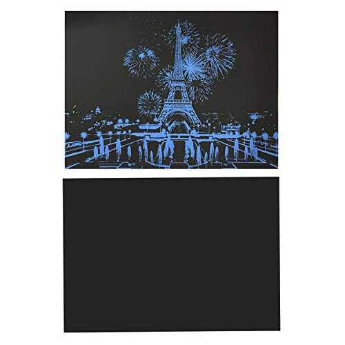 DOITEM Scratch Art Paper 405 x 285 mm Vista nocturna Scratchboard Paisaje de ciudade famosa del mundo Conjunto de arte para bricolaje con kit de herramientas especializada con Plantilla(Torre Eiffel)