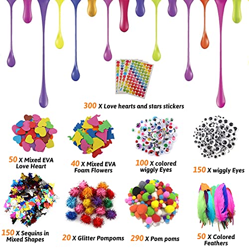 DOITEM Set de Manualidades para Niños, Más de 2000 Suministros de Artesanía para Niños, Limpiapipas, Pompones Brillantes, Ojos Saltones, Plumas, Pegatinas, Color, Hojas de Fieltro, Perlas, Lentejuelas