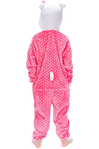 Dolamen Niños Unisexo Onesies Kigurumi Pijamas, Niña Traje Disfraz Animal Pyjamas, Ropa de Dormir Halloween Cosplay Navidad Animales de Vestuario (110-120CM (435"-47"), Hellokitty)