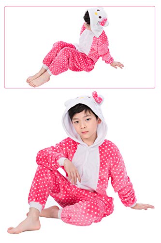 Dolamen Niños Unisexo Onesies Kigurumi Pijamas, Niña Traje Disfraz Animal Pyjamas, Ropa de Dormir Halloween Cosplay Navidad Animales de Vestuario (110-120CM (435"-47"), Hellokitty)