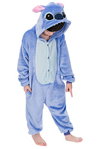 Dolamen Niños Unisexo Onesies Kigurumi Pijamas, Niña Traje Disfraz Animal Pyjamas, Ropa de dormir Halloween Cosplay Navidad Animales de Vestuario (130-140CM (51 "-55"), Stitch)