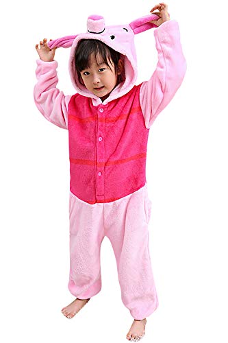 Dolamen Niños Unisexo Onesies Kigurumi Pijamas, Traje Disfraz Animal Pyjamas, Ropa de Dormir Halloween Cosplay Navidad Animales de Vestuario para Niñas 120-130CM (47 "-51") Piglet