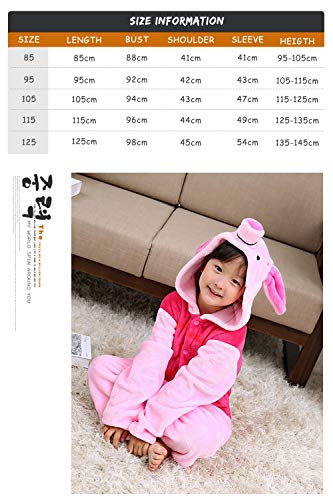 Dolamen Niños Unisexo Onesies Kigurumi Pijamas, Traje Disfraz Animal Pyjamas, Ropa de Dormir Halloween Cosplay Navidad Animales de Vestuario para Niñas 120-130CM (47 "-51") Piglet