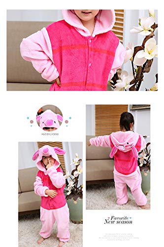 Dolamen Niños Unisexo Onesies Kigurumi Pijamas, Traje Disfraz Animal Pyjamas, Ropa de Dormir Halloween Cosplay Navidad Animales de Vestuario para Niñas 120-130CM (47 "-51") Piglet