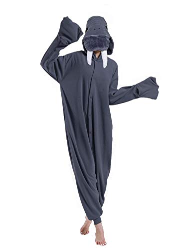 dressfan Unisexo Walrus Pijamas Animales Traje de Dormir Cosplay Disfraz Homewear Mamelucos Ropa De Dormir Comodidad Suave Festival de Carnaval Halloween Navidad (Gris, M(63"-66"))