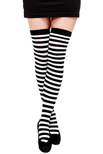 dressmeup - Carnaval Cosplay Medias de Mujer por Encima de Las Rodillas Overknees a Rayas Negras y Blancas Girly W-001-black