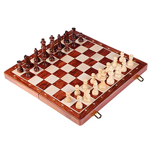 DRSM Juego de ajedrez de Madera Plegable 2 en 1 para Adultos/Caja de Piezas de ajedrez, Piezas de ajedrez de Altura King de 3 Pulgadas / 2 Queen Extra Gratis/Jue