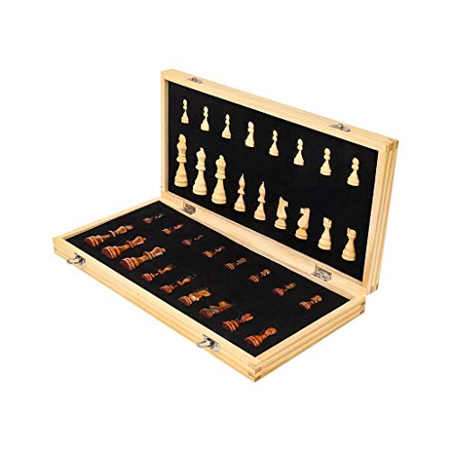 DRSM Juego de ajedrez de Madera Plegable 2 en 1 para Adultos/Caja de Piezas de ajedrez, Piezas de ajedrez de Madera / 2 Queen Extra Gratis/Juegos de ajedrez únic