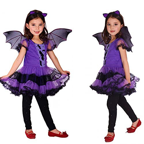 DXDUI Disfraz De Batgirl Púrpura para Halloween para Niñas Máscara para Niños Disfraz Bola Tela Elástica Licra Incluye Vestido Alas para La Cabeza para Fiesta Carnaval,XL