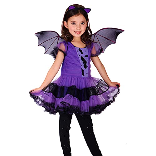 DXDUI Disfraz De Batgirl Púrpura para Halloween para Niñas Máscara para Niños Disfraz Bola Tela Elástica Licra Incluye Vestido Alas para La Cabeza para Fiesta Carnaval,XL