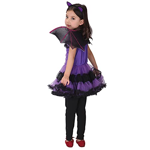 DXDUI Disfraz De Batgirl Púrpura para Halloween para Niñas Máscara para Niños Disfraz Bola Tela Elástica Licra Incluye Vestido Alas para La Cabeza para Fiesta Carnaval,XL