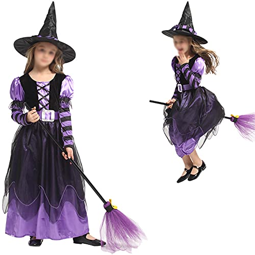 DXDUI Disfraz De Bruja Linda De Cuento Hadas Halloween Juego Lujo Magia para Niños Sombrero para Niñas Fiesta Carnaval Halloween Mardi Gras Fantasia Disfraz Cosplay,M