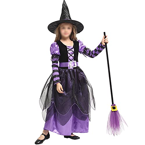 DXDUI Disfraz De Bruja Linda De Cuento Hadas Halloween Juego Lujo Magia para Niños Sombrero para Niñas Fiesta Carnaval Halloween Mardi Gras Fantasia Disfraz Cosplay,M