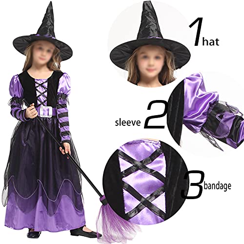 DXDUI Disfraz De Bruja Linda De Cuento Hadas Halloween Juego Lujo Magia para Niños Sombrero para Niñas Fiesta Carnaval Halloween Mardi Gras Fantasia Disfraz Cosplay,M