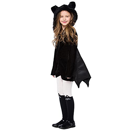 DXDUI Disfraz De Halloween para Niños Vestido Elegante Alas Murciélago Negras Capa Capucha Tela Suave Disfraz Fiesta Cosplay para Niños Y Niñas Disfraz Fiesta Graduación,3XL