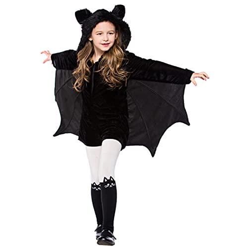 DXDUI Disfraz De Halloween para Niños Vestido Elegante Alas Murciélago Negras Capa Capucha Tela Suave Disfraz Fiesta Cosplay para Niños Y Niñas Disfraz Fiesta Graduación,3XL