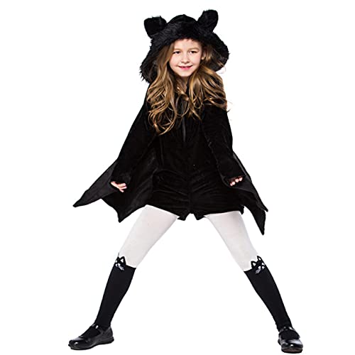 DXDUI Disfraz De Halloween para Niños Vestido Elegante Alas Murciélago Negras Capa Capucha Tela Suave Disfraz Fiesta Cosplay para Niños Y Niñas Disfraz Fiesta Graduación,3XL